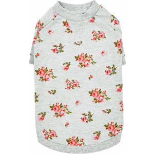 Blueberry Pet 2023 New Spring Scent Inspired Rose Flower Crew-Neck Pullover Dog Sweatshirt in Stylish Grey, Back Length 12", Pack of 1 Clothes for Dogs