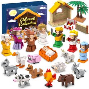 Advent Calendar 2025 Kids 24 Days Nativity Building Blocks Set Christmas Gifts Countdown Calendar, Stocking Stuffer Building Toys for Kids, Boys, Girls, Teen & Adults Ages 6+