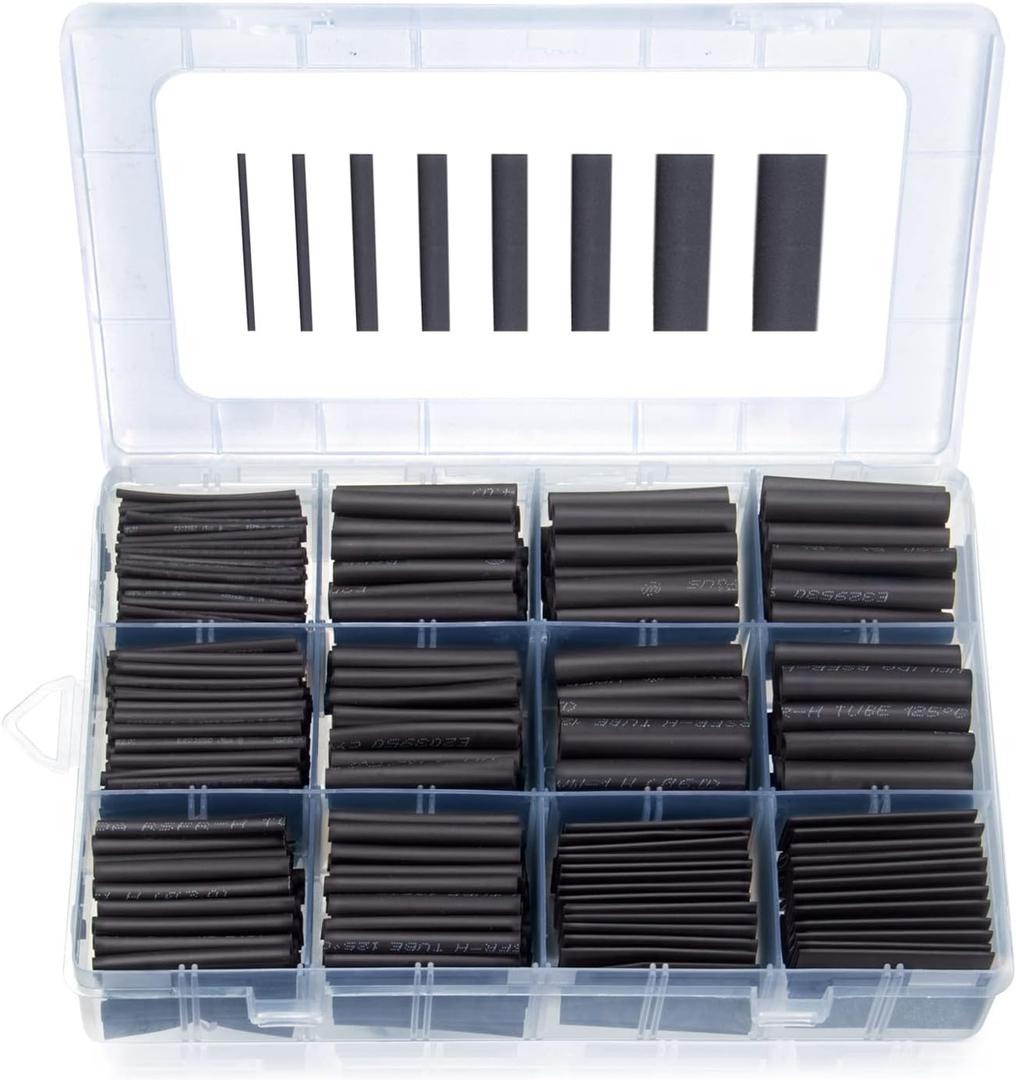 650 PCS Heat Shrink Tubing Kit, UL Approved Heat Shrink Tube Wire Wrap, 2:1 Ratio Electrical Cable Sleeve Assortment with Storage Case for Long Lasting Insulation Protection (8 Sizes, Black)