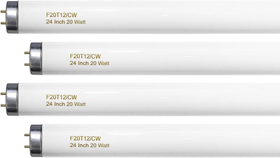 Konideke 24 Inch T12 Fluorescent Tube Light Bulb 20 Watt Cool White, F20T12/CW 4100K Replacement for F20T12/CW/ALTO, F20T12/CW/ECO, F20T12/SP41/ECO G13 Base 1200 Lumens 4 Counts