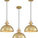 12 Inch Gold Pendant Lights Hammered Matte Pendant Lights for Kitchen Island Industrial Farmhouse Adjustable Height Dome Hanging Light Fixtures for Barn, Dining Room 3 Packs