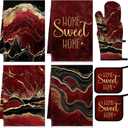 Leinuosen 8 Pcs Burgundy Marble Kitchen Towels and Dishcloths Sets Oven Mitts and Pot Holders Sets Absorbent Kitchen Gloves Potholders Heat Resistant for Chef Baking Cooking