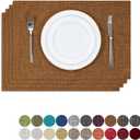Kevin Textile Faux Linen Heat Resistant Placemats for Dining Table Set of 4, Easy to Clean Anti-Slip Place Mats, 13" x 19", Hazel Brown