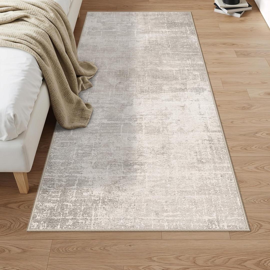 3x6 Washable Hallway Runner Rug: Abstract Stain Resistant Bathroom Kitchen Rug Farmhouse Ultra Soft Bedroom Entryway Print Floor Mat Thin Non-Slip Indoor Carpet for Living Room Laudry(3x6,Beige/Cream)