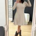 OUGES 2025 Fall Sweater Dress for Women Crew Neck Long Sleeve Knit Lightweight Casual Dresses (Large, Beige)