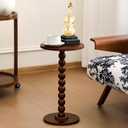 DoubleFill 2 Set Round Pedestal Side Table Brown Wooden Small Drink Coffee Table Traditional Tray Top End Modern Accent Nightstand with Solid for Small Space Home Office Bedroom Living Room Corner, 21.6 x 11.8 x 9.84 inches