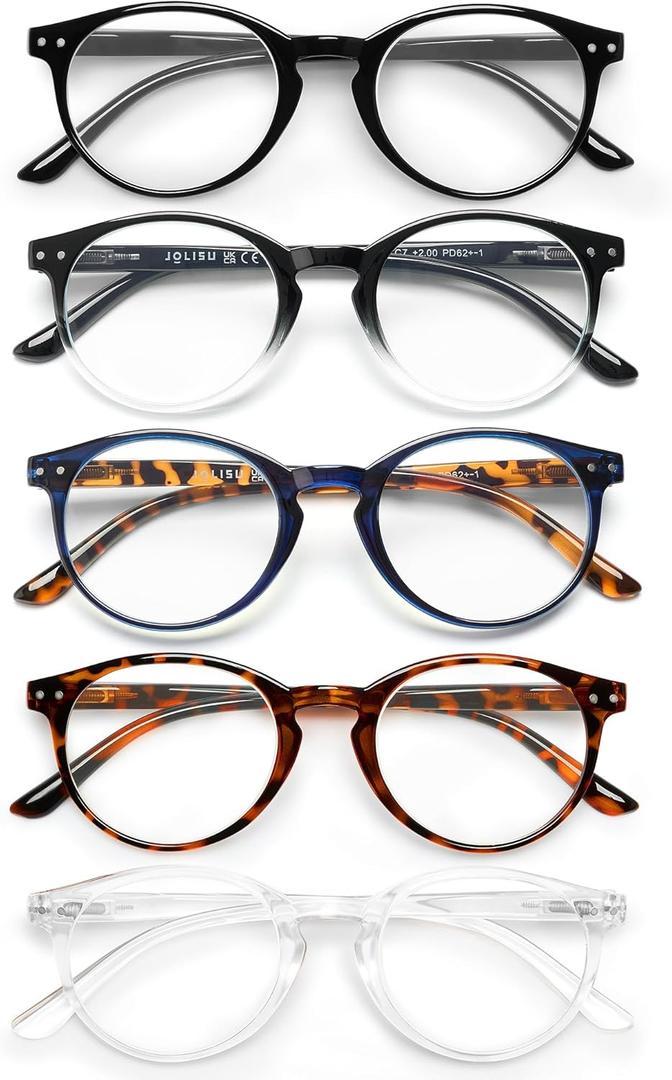 5 Pack Reading Glasses For Women/Men-Blue Light Blocking Computer Reader W/Round Frame - Retro Clear Lens Fake Eyeglasses（2.0）