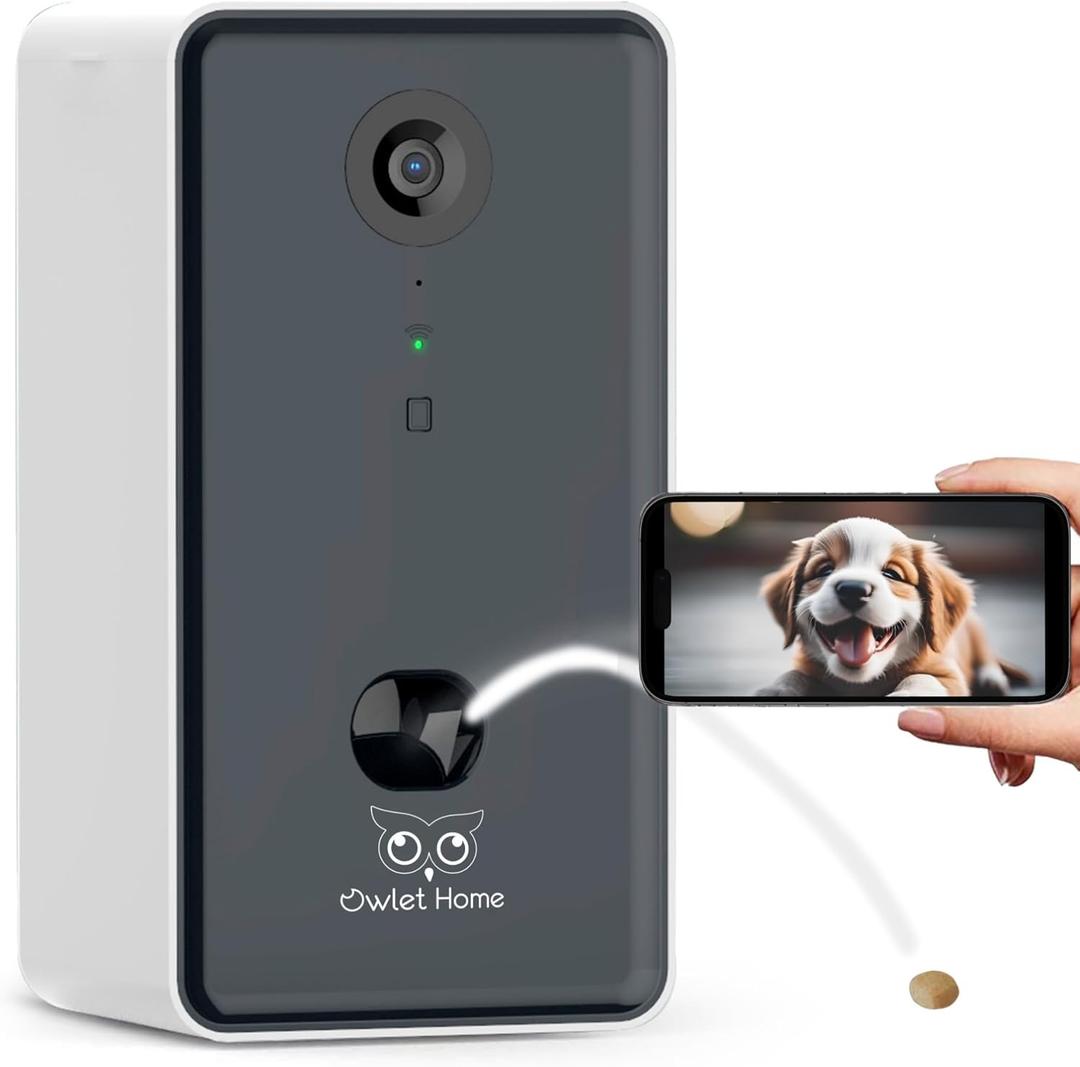 Pet Camera with Treat Dispenser/Tossing for Dogs/Cats, Smart Dog/Cat Camera, Free App, 2.4G & 5G WiFi, 1080P HD Live Video, Auto Night Vision, 2-Way Audio, Motion Alert, No Monthly Fee (Black & White)