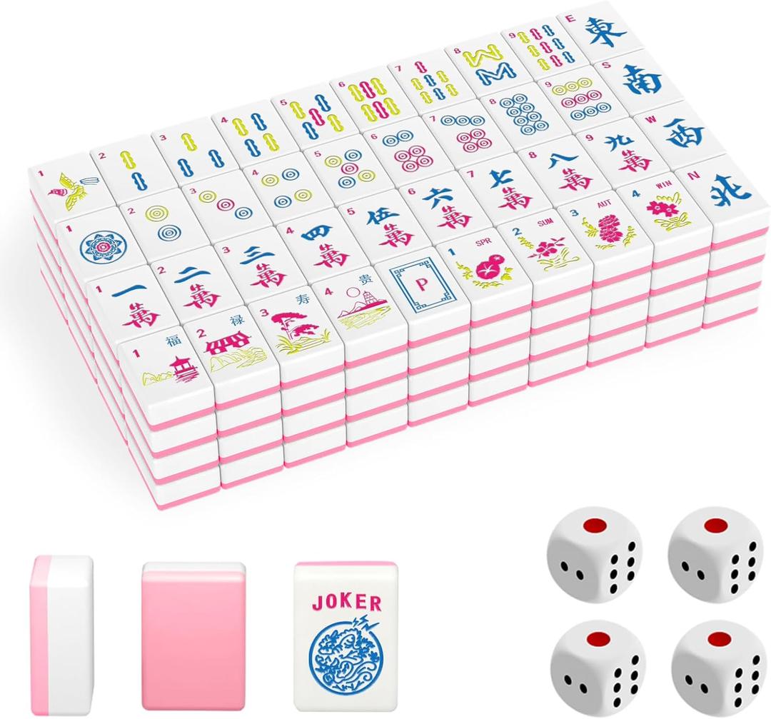 1.2" American Mahjong Tile Set, 166 Tiles + 4 Dice, Mahjong Tiles Only | Scratch-resistant melamine design,Clear engraved symbols, Easy handling, Long-lasting durability, Ideal gift for players