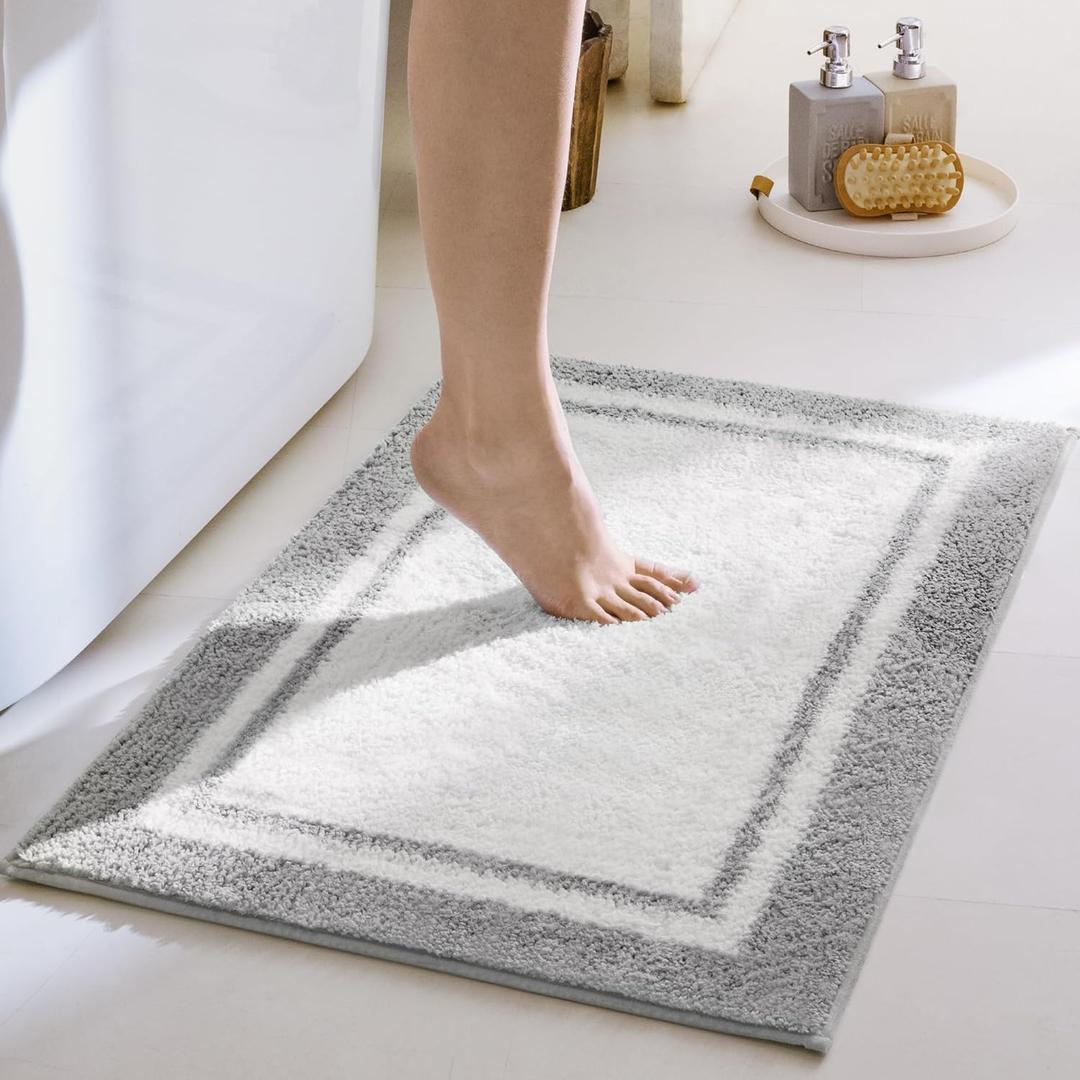 GRANNY SAYS Microfiber Bathroom Rugs Non Slip Washable, Water Absorbent Bath Mats for Tub Non Slip, Soft Bath Mats for Bathroom Floor & Shower, Long Bath Rug, 24" x 36", Grey Rug