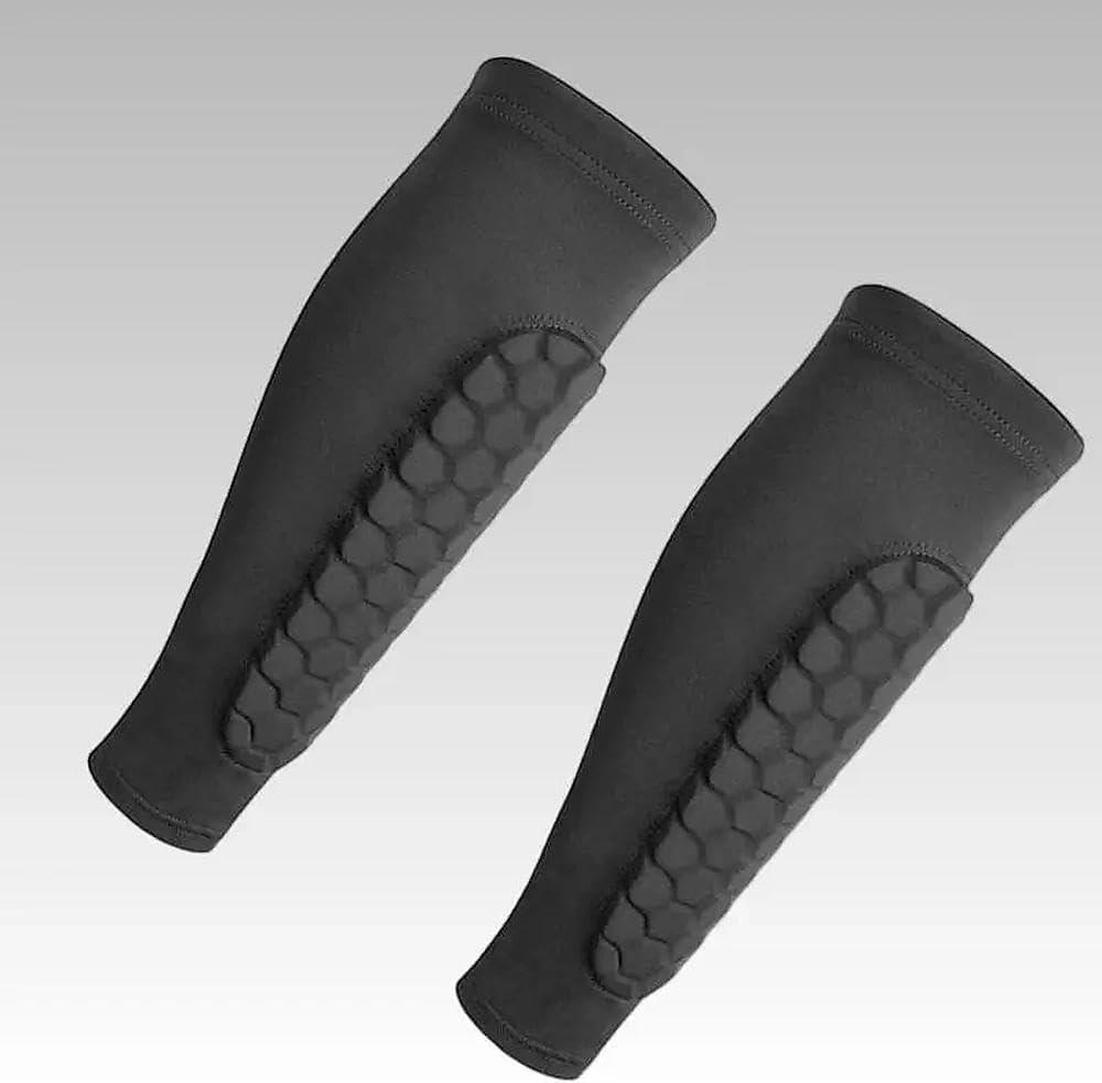 2 Pieces, Ski Shin Guards, Compression Sleeves - with Honeycomb Pads to Distribute Boot Pressure, Protective Shin Pads for Skiers & Snowboarders (Large)