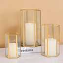 Glass Hurricane Candle Holder, Set of 3 Large Clear Hexagon Lanterns Pillar Candle Lantern with Gold Metal Frame Wedding Centerpiece Table Decor Home Decorations (Gold)