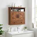 Bathroom Cabinet with Double Barn Doors – Wall Mounted Medicine Cabinet over Toilet with Adjustable Shelf & Drawer, 25" Wide Hangging Storage Cabinet for Bathroom, Kitchen, Laundry, Entryway Brown