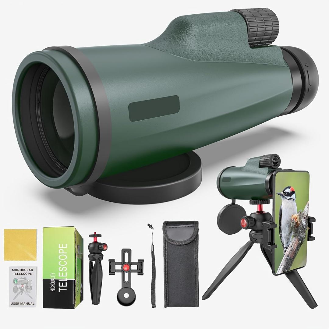 12x50 Monocular Telescope with Smartphone Adapter and Tripod, High-Power Portable Handheld Monoculars for Bird Watching Camping Hiking Concerts