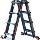 Ladder, A Frame 4 Step Ladder Extension, 14 FT Anti-Slip Multi Position Ladder, Storage Folding Ladder, 300 lbs Security Load Telescoping Aluminum Ladders for Stairs Home Indoor Outdoor Roof (14FT, Blue)