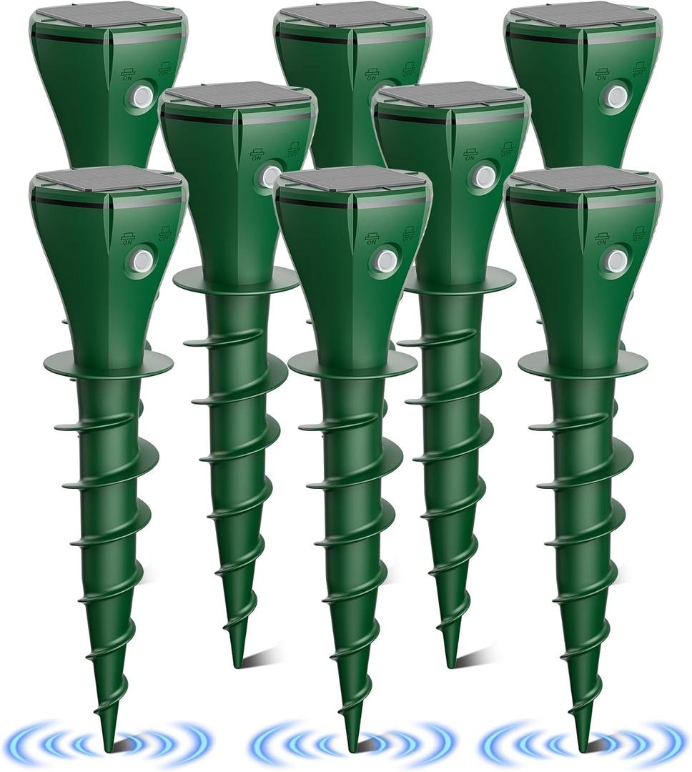 Mole Repeller for LawnsSolar Powered Vole Repellent Ultrasonic Pest Control Stake, Waterproof Sonic Pulse Deterrent for Gopher Vole Snake in Lawn, Garden & Yard (Green)