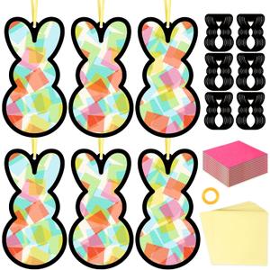 Qyeahkj 36 Set Easter Bunny Suncatchers Crafts for Kids DIY Colorful Rabbits Window Tissue Paper Craft Kit Hanging Decor for Easter Classroom Home Activity Art Project Birthday Party Favor