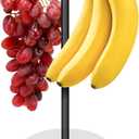 Double Hooks Standing Banana Holder, Banana Hanger Tree Stand Hook for Kitchen Countertop, Sturdy and Balanced Fruit Shelves with Storage on Both Sides.(Black)