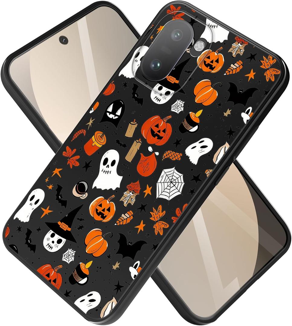 for OnePlus 15R Case 5G Phone Minimalist Slim TPU Flexible Protective Cover Ultra-Thin Silicone Black Cute Cartoon Protective Case (Halloween Cartoon)