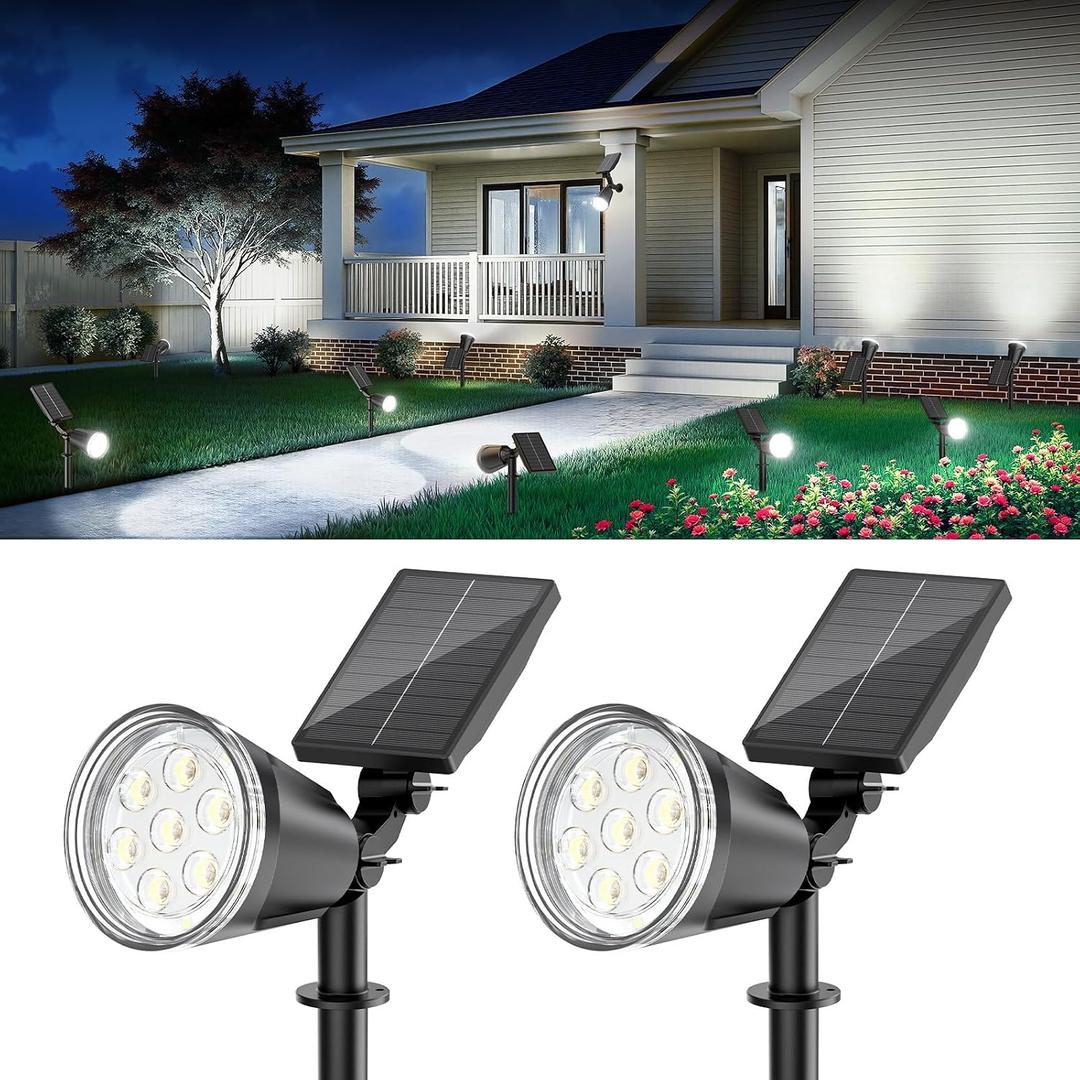 Solar Spot Lights Outdoor, 1000LM Big Adjustable Solar Lights Outdoor Waterproof, 2-in-1 Solar Powered Spotlights Landscape Lighting for Garden, Yard, Pathway, Tree, Flag (4P, Cool White)