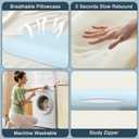 Blue Memory Foam Pillows Set of 2, Bed Pillows with Cooling Removable Cover, Neck Support for Back Stomach Side Sleepers, 2 Pack