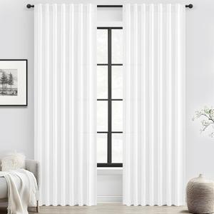 Cute White Sheer Curtains 108 Inches Long 2 Panels Set, Privacy Curtains for Room Divider that Let Light in Drapes Simple Modern Neutral Linen Pleated Light Filtering Curtain for 9 FT Large Windows, Size: 52"W x 108"L (Pack of 2)