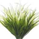 10 Bundles Artificial Plants Outdoor Fake Grass with Flowers UV Resistant Greenery Garden Porch Window Box Decorating (White)
