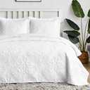 Hansleep White Quilt King Size - Damask Ultrasonic All Season Bedspread King, Soft Lightweight Coverlet Bedding Set, 3 Piece (1 Quilt, 2 Pillow Shams)