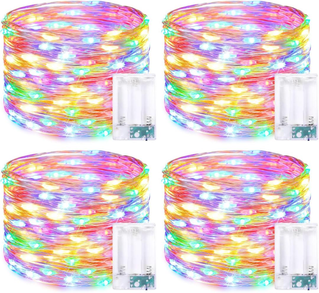 JMEXSUSS 4 Pack 50 LED Multicolor Fairy Lights Battery Operated, Each16 ft Multicolor Christmas Lights Waterproof Twinkle Lights for Party Wedding Christmas Birthday Indoor Outdoor Decoration