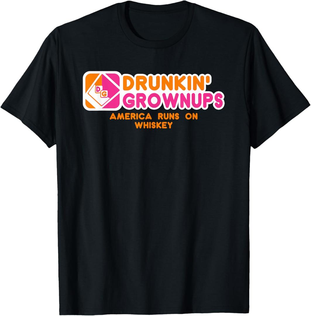 Drunkin Grownups Whiskey Drinker Drinking Alcohol T-Shirt (Small, Black)