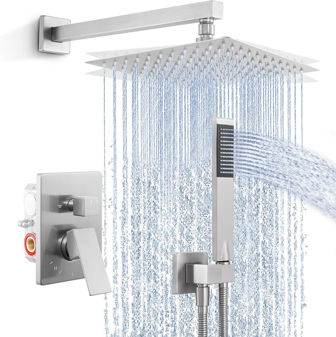 KES Shower Faucet Set, Shower System with 10 Inches Rain Shower Head with Handheld Spray, Pressure Balance Shower Faucets Sets Complete Brushed Nickel (cUPC Certified Valve Included), XB6230F18-BN