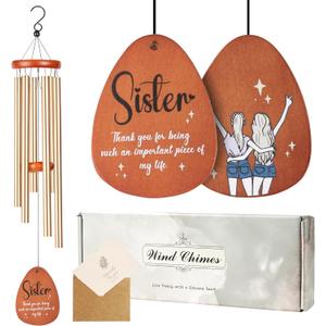 Sister Gifts, 25.5" Wind Chimes for Sister Birthday Gifts for Mothers Day, Sisterhood Wind Chimes for Outside with Catcher-Printed with The Scenes of Embrace and Cheer