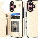 HAOPINSH for iPhone 16 Wallet Case with Card Holder, Cream-Coloured Leopard Pattern Back Flip Folio PU Leather Kickstand Card Slots Case for Women Girls, Double Magnetic Clasp Shockproof 6.1"