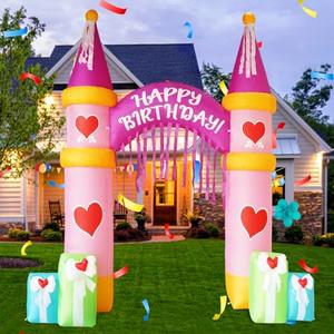 InfleasJoiy 10FT Inflatable Birthday Arch Birthday Decoration with Built-in LED Lights for Indoor and Outdoor Yard Lawn Decoration