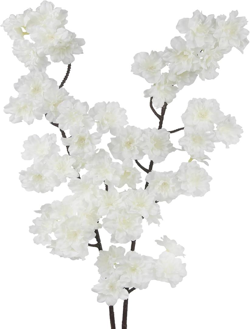 2 Pcs Artificial Cherry Blossom Flowers Branches 41" Faux Cherry Blossom Long Stem White Silk Cherry Blossom Tree Tall Fake Flower Arrangement for Home Wedding Centerpieces Spring Indoor Decor
