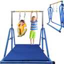 GLANT Gymnastics Bar for Kids with Rings Set, 7 Heights Adjustable Easy Folding Gymnastic Training Bar Kids Monkey Horizontal Bars - Max Load 300LBS