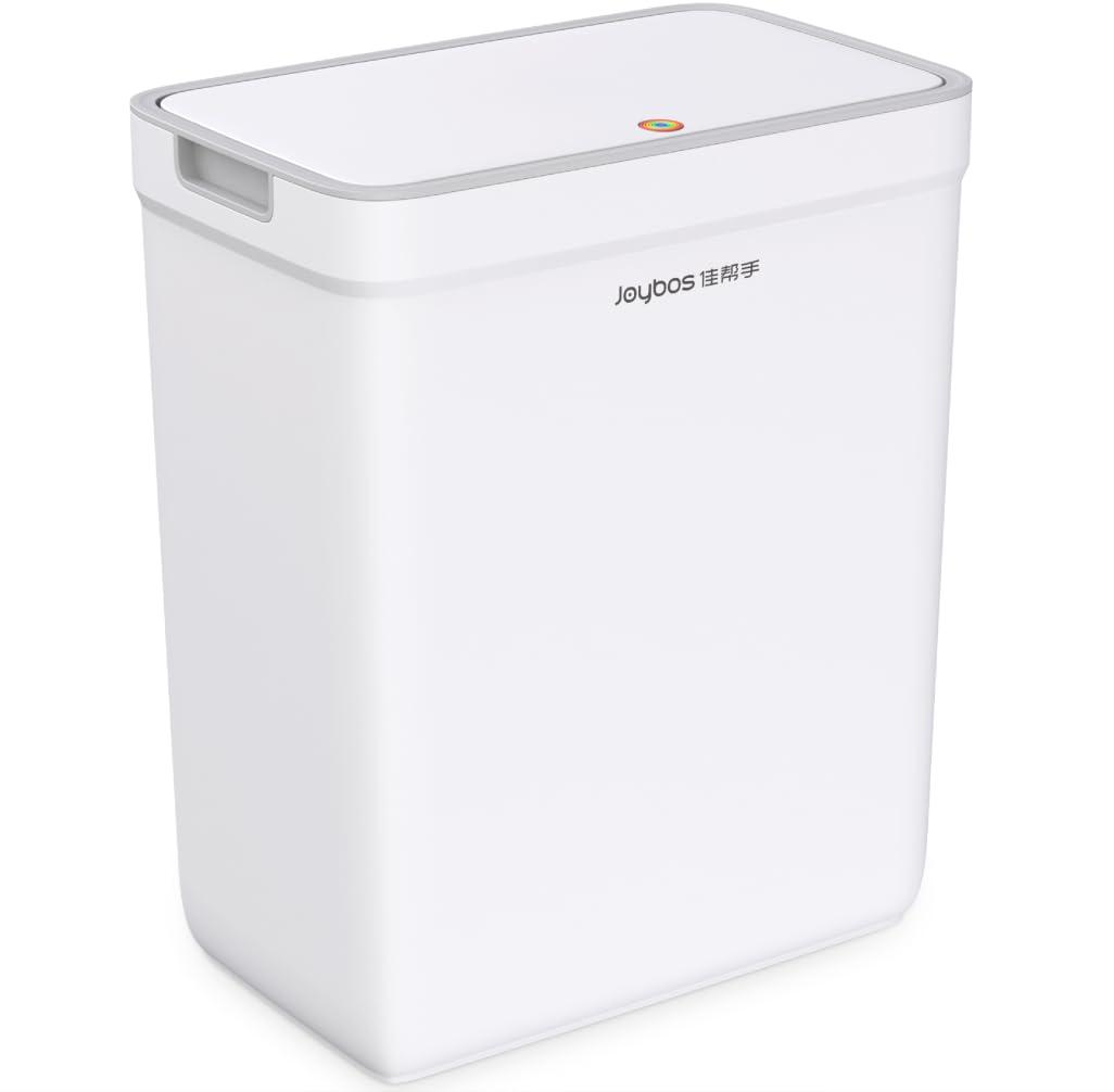 2-in-1 Wall-Mounted & Freestanding Bathroom TrashCan, 3.4 Gallon Slim Trash Can, Small Garbage Can, White Plastic Kitchen Compost Bin with Lid for Kitchen, Bathroom, Living Room, Bedroom