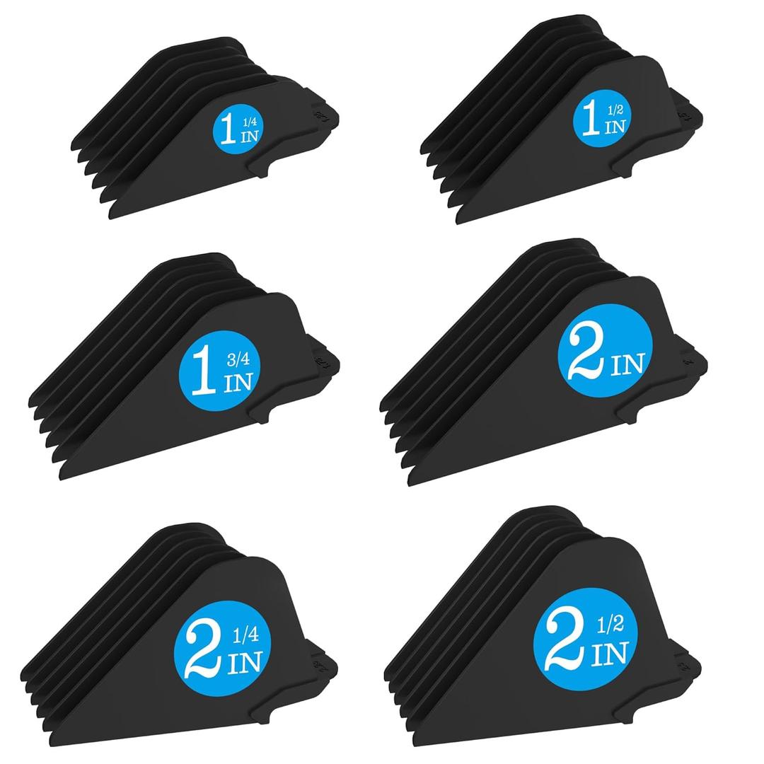 Clipper Guards for Wahl 10 12 14 16 18 20 Hair Clipper Guards 6pcs Extra Long Clipper Guard Attachments 2.5 Inch Clipper Guides Multiple Sizes Universal 2.5", 2.25", 2", 1.75", 1.5", 1.25" (Black)