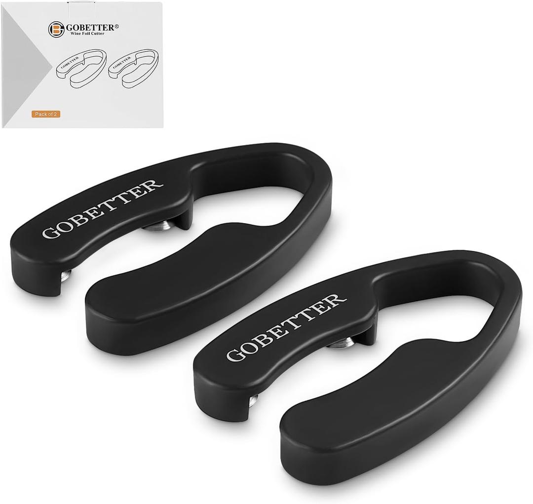 GOBETTER 2 Pcs Wine Foil Cutter Magnetic Design, 4 Stainless Blades Foil Remover Wine Bottles Opener Accessory, Removes Foil Top Effortlessly for Wine Lovers, Black