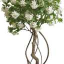 Artificial White Flower Tree 5FT Tall Faux Floral Plant with Green Leaves - No Maintenance Indoor Outdoor Home Office Porch Decor Housewarming Gift (1 Pack)