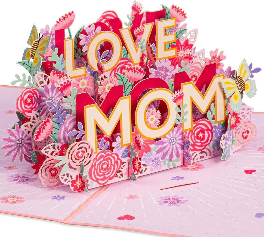 Paper Love 3D Mothers Day Pop Up Card, Love Mom, For Mom, Wife - 5" x 7" Cover - Includes Envelope and Note Tag