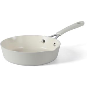 Martha Stewart Heathland 8 Inch Aluminum Fry Pan Cookware Non-Toxic Premium Ceramic Non Stick Frying Pan, Kitchen Egg Pan, Omelet Pan, Always Pan, Pots and Pans, Linen White, Induction Safe