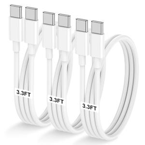 3-Pack 3.3FT 60W USB C to USB C Cable, Type C to Type C Cable,Fast Charging Cable for iPhone Air 17 16e 16 15 Pro Plus Pro Maxfor Galaxy S25/S24, for iPad Pro/Air/mini, for MacBook Pro/Air and More (White)