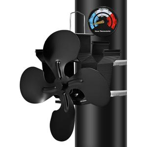 Heat Powered Fireplace Fan Wall Mounted, Wood Stove Fan Thermal Fan for Wood/Log Burning Stove Pellet/Gas Burner, Stove Accessories Thermometer