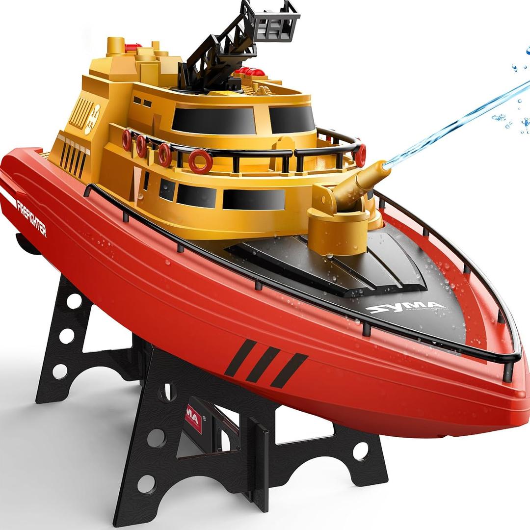 SYMA Remote Control Boat, Big RC Boat Firefighter for Kids 8-12 with 40 Mins Run Time (2 Batteries), One-Key Water Spary, 15 km/h High Speed and Low Battery Warning, Pool Toys for Boys Girls