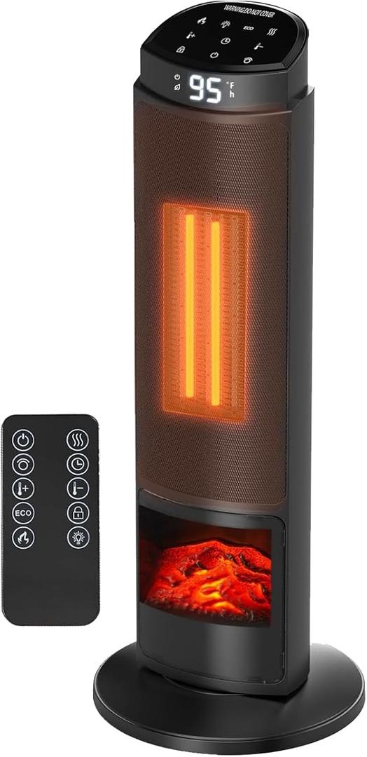 Space Heater for Indoor Use, 23" 1500W Portable Electric Heater with Remote, Small Room Heaters, Adjustable Thermostat & ECO Mode, 12H Timer, Safety Overheat & Tip-Over Protection, Black