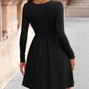 Zenlonr Women's Fall Dresses 2025 Casual Long Sleeve Ribbed Knit Crewneck Short Dress Flowy A-Line Party Dresses (Black, M)