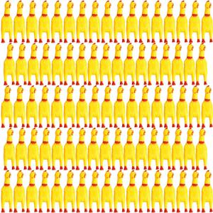 Libima 128 Pcs 6.3 Inch Screaming Rubber Chicken Toy Bulk, Mini Squeeze Rubber Chicken Small Squeak Toys, Prank Novelty Noise Toy for Pet Chew Party Gifts Reduce Separation Anxiety(Yellow)