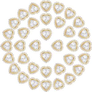 PATIKIL Heart Rhinestones Buttons, 40Pcs 16mm Sew on Rhinestones Crystal Heart Nail Charm Embellishment Flatback Diamond for Sewing DIY Clothing Wedding, White