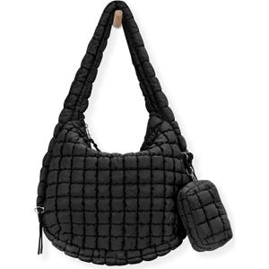 Puffer Tote Bag for Women Large Quilted Puffy Lightweight Carryall Crossbody Tote Bag for Women (Black)